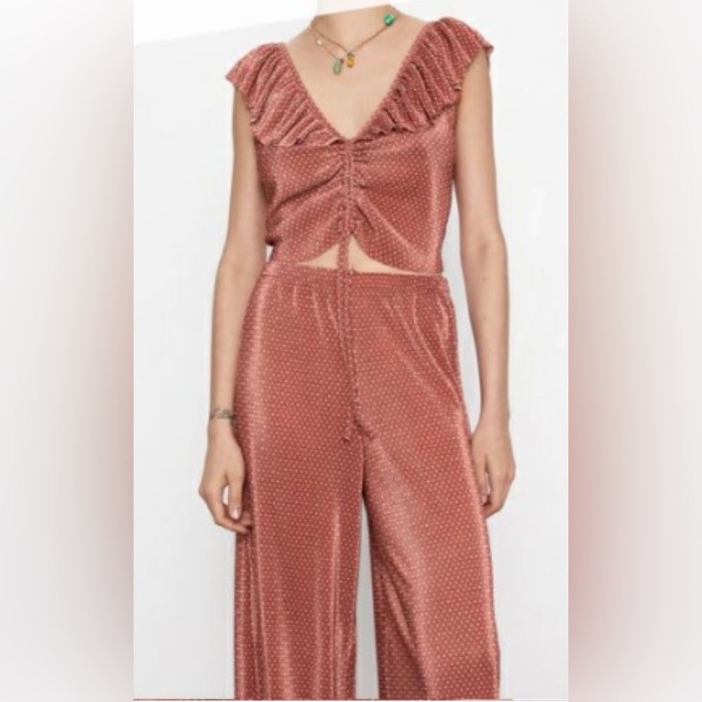 ZARA Polka Dot Casual Flowy Pants Burnt Orange size Medium
